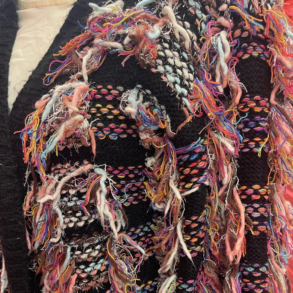 Multicolor Textured Cardigan with Vibrant Skirt